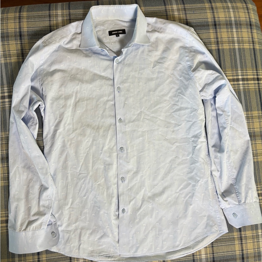 Jared Lang Shirt Men's Large waves Print Blue Long Sleeve